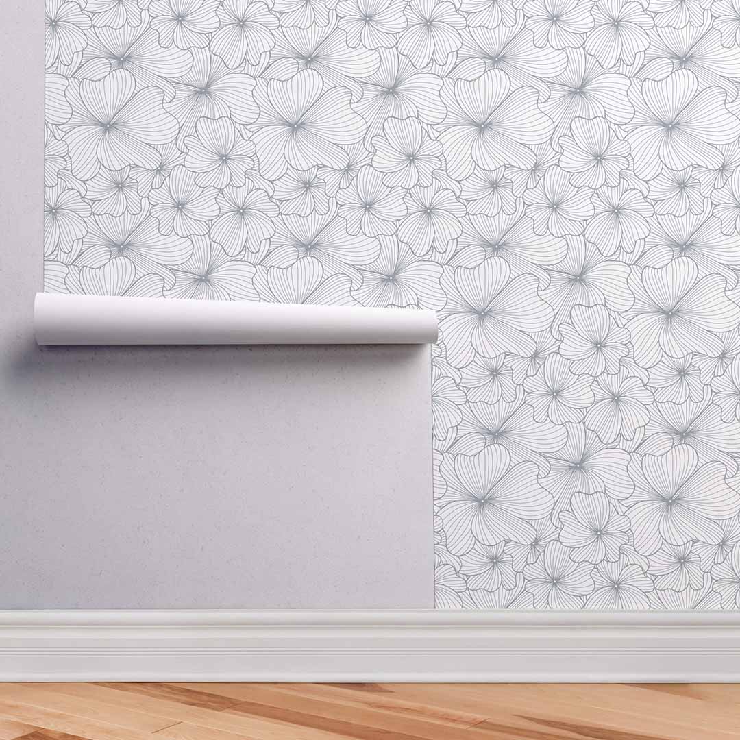 Silver Flowers Peel and Stick Wallpaper Roll
