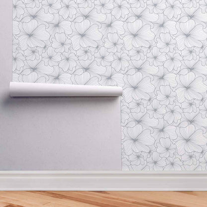 Silver Flowers – Peel and Stick Wallpaper Roll 20.5" x 16 ft in Metallic Floral Print
