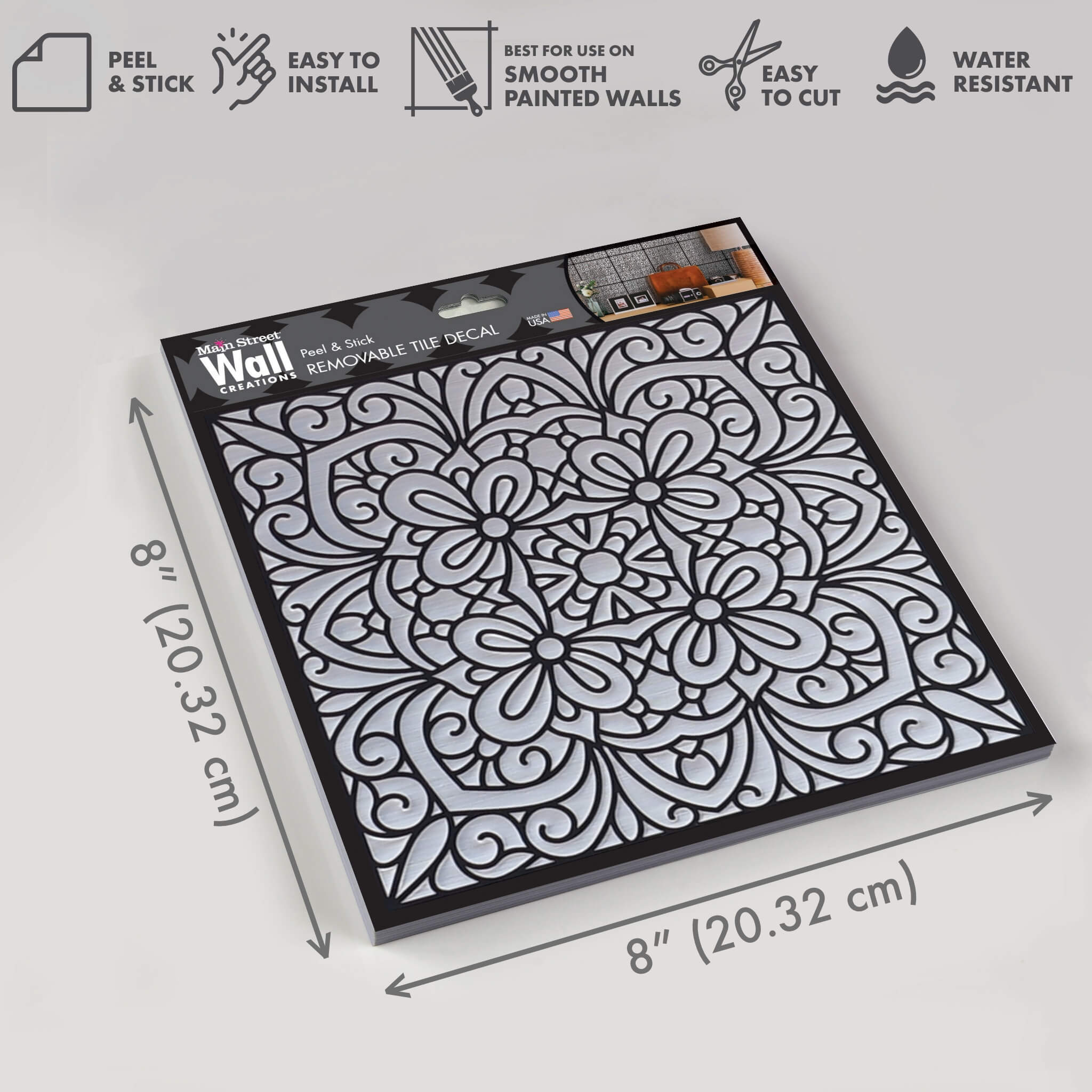 Silver Inked Garden Peel and Stick Wallpaper Tiles - 24 Pack