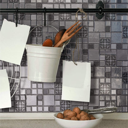 Silver Mosaic Squares – Peel and Stick Backsplash Tile 10.5x10.5" in Sculpted Metallic Finish