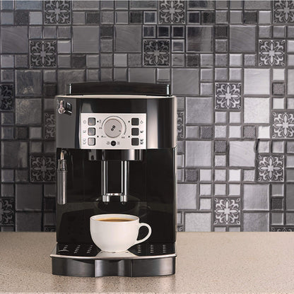 Silver Mosaic Squares – Peel and Stick Backsplash Tile 10.5x10.5" in Sculpted Metallic Finish