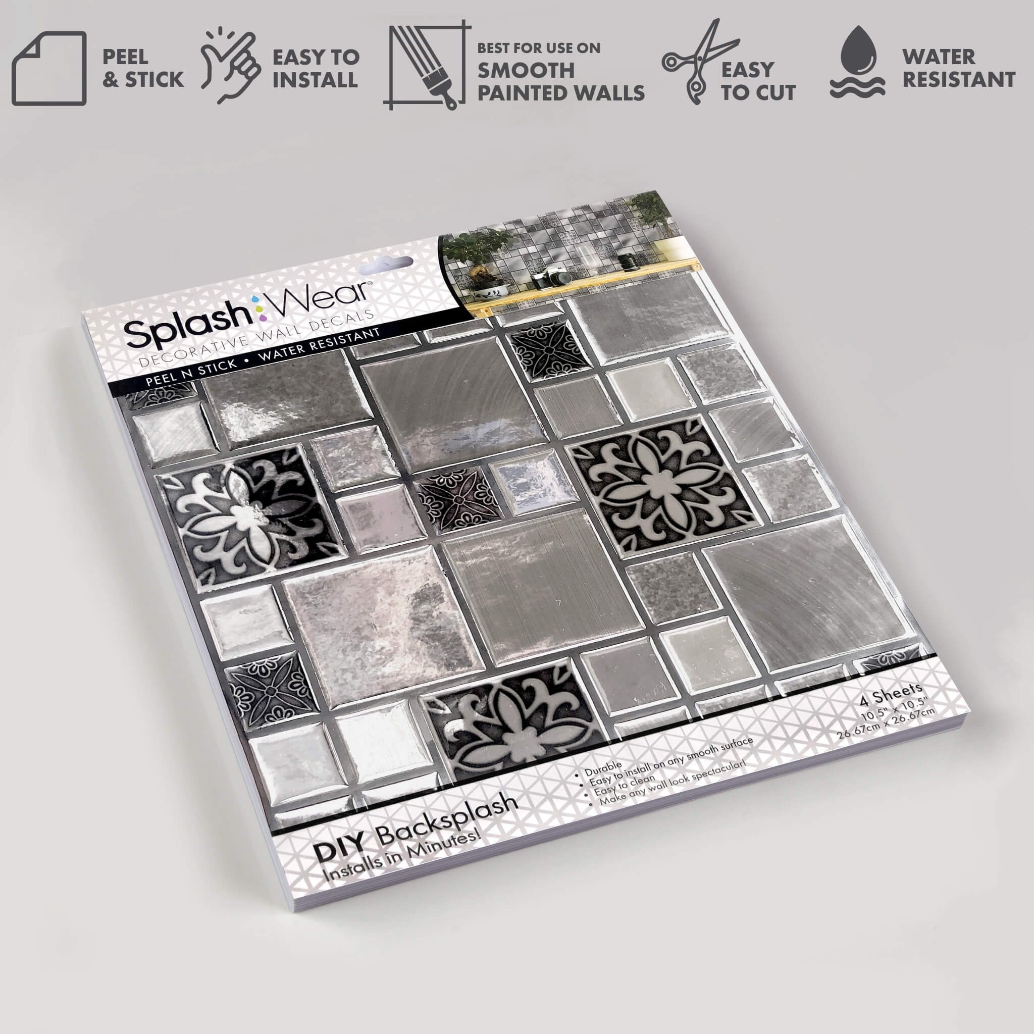 Silver Mosaic Peel and Stick Backsplash Tile - 4 Pack or 8 Pack