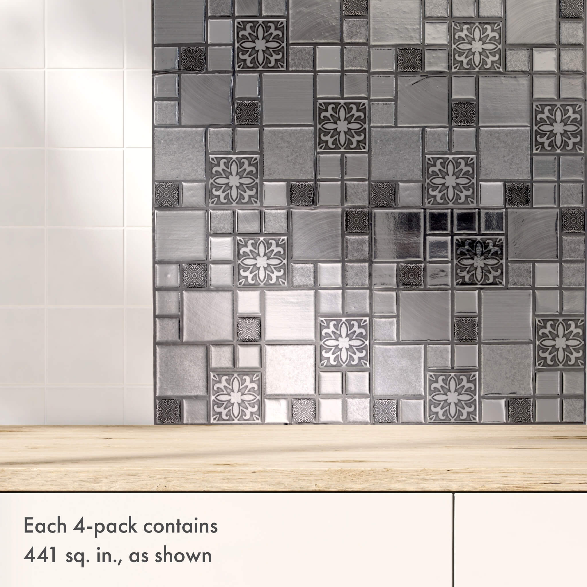 Silver Mosaic Peel and Stick Backsplash Tile - 4 Pack or 8 Pack