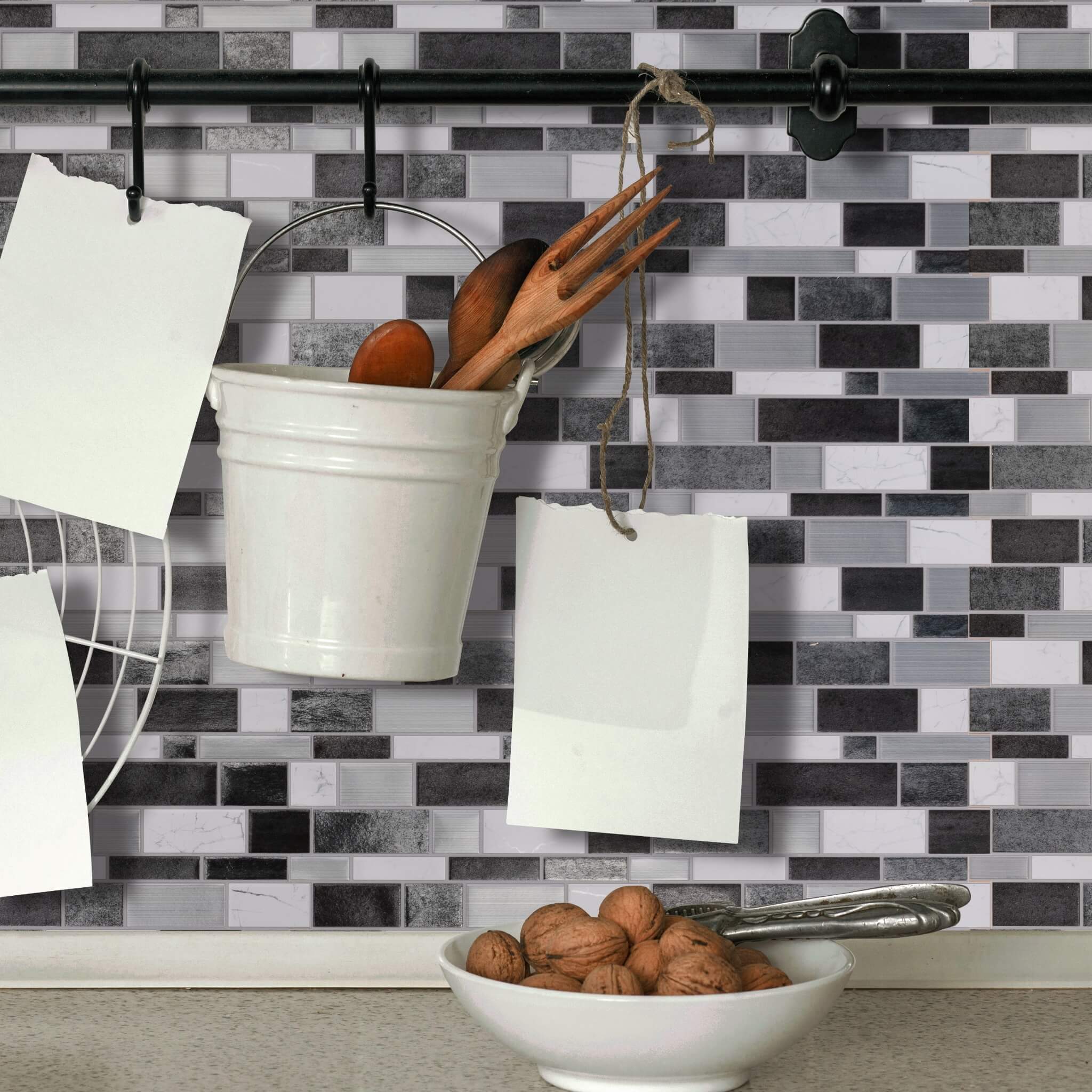 Black and White Mosaic Peel and Stick Wallpaper Tiles - 24 Pack