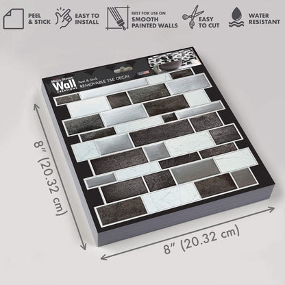 Black and White Mosaic – Peel and Stick Wallpaper Tiles 8" x 8" in  Marble Design