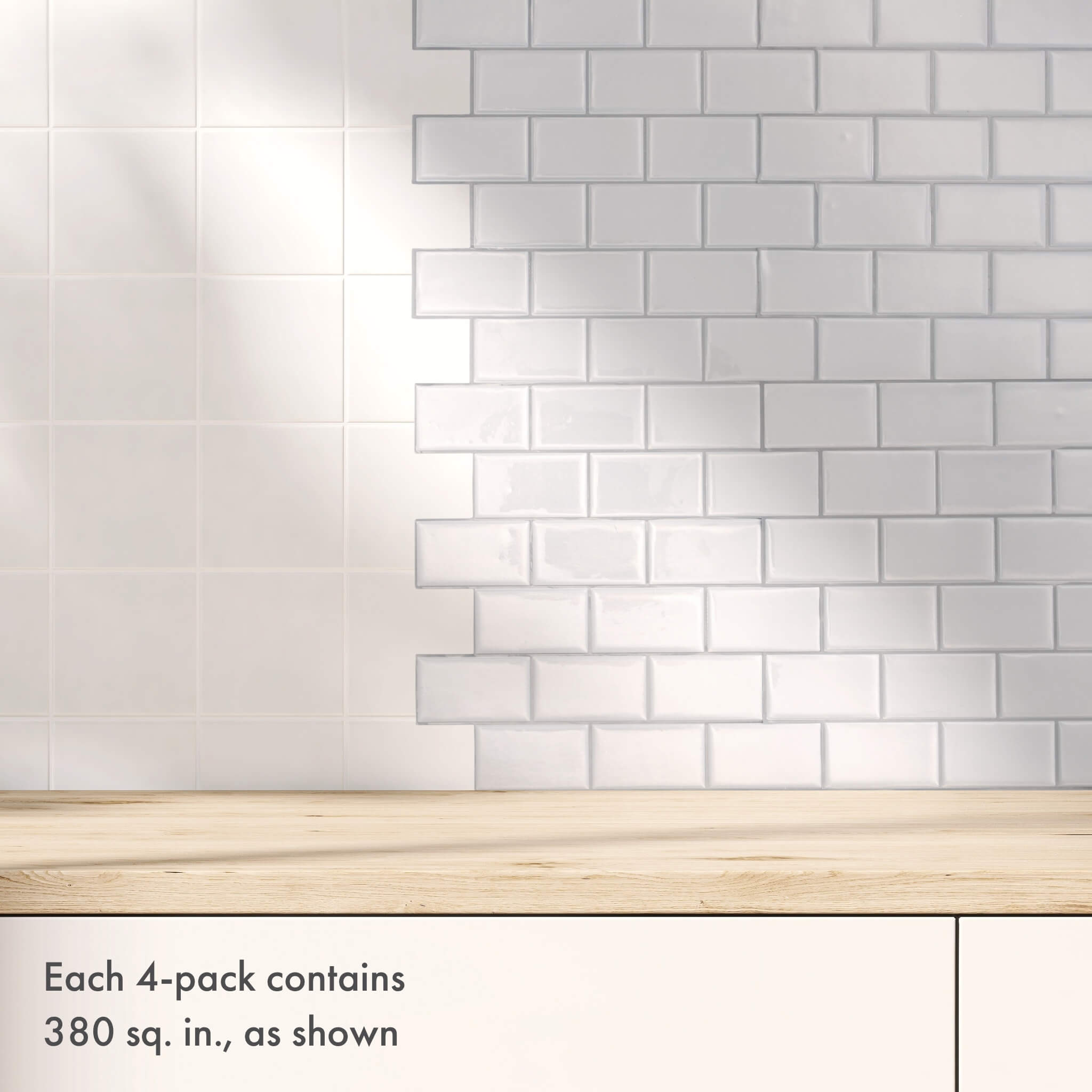 White Subway Backsplash Peel and Stick Backsplash Tile - 4 Pack or 8 Pack