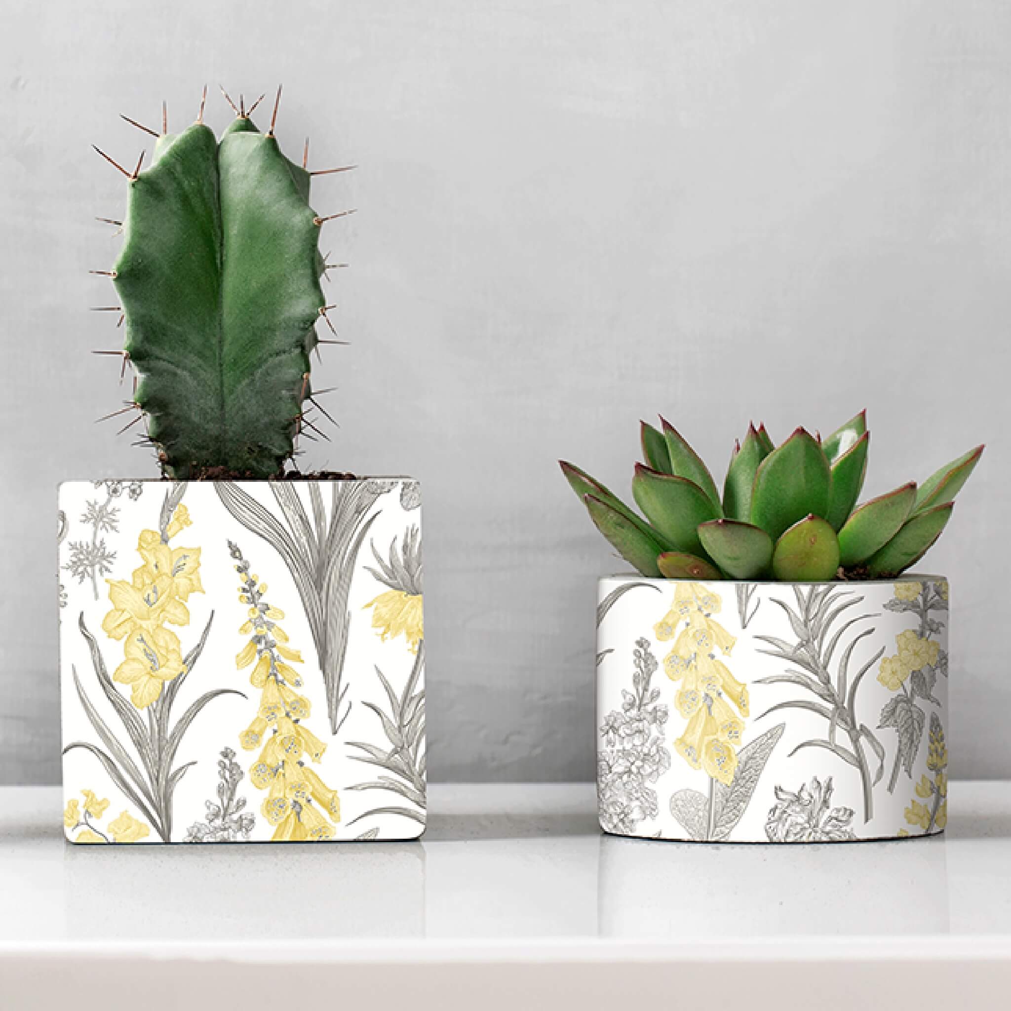Yellow & Grey Botanical Peel and Stick Wallpaper Roll