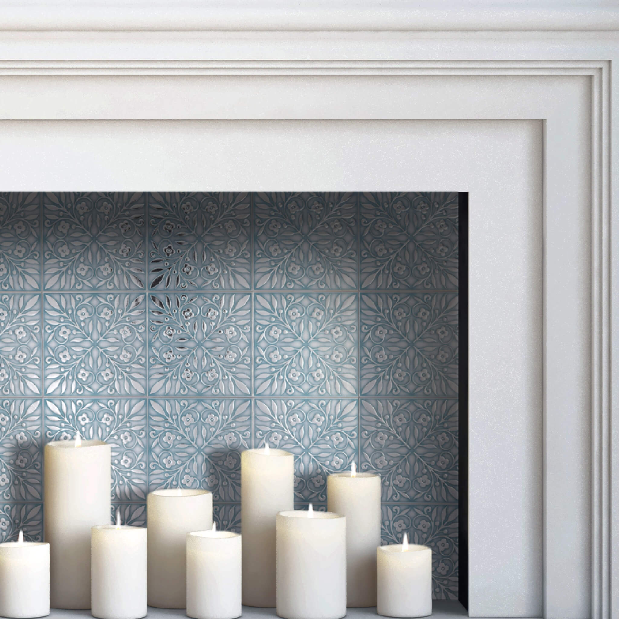 Teal and Silver Leaves Peel and Stick Wallpaper Tile - 24 Pack