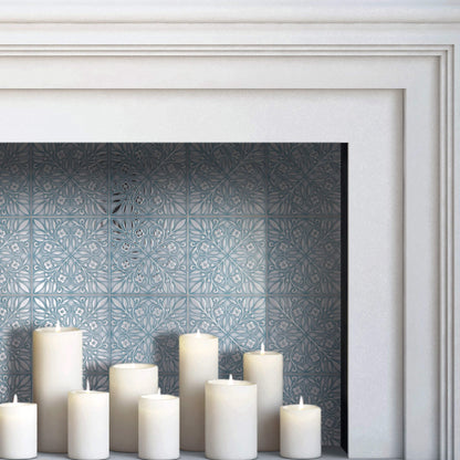 Teal and Silver Leaves – Peel and Stick Tile Decal 8 x 8" in Coastal Sparkle