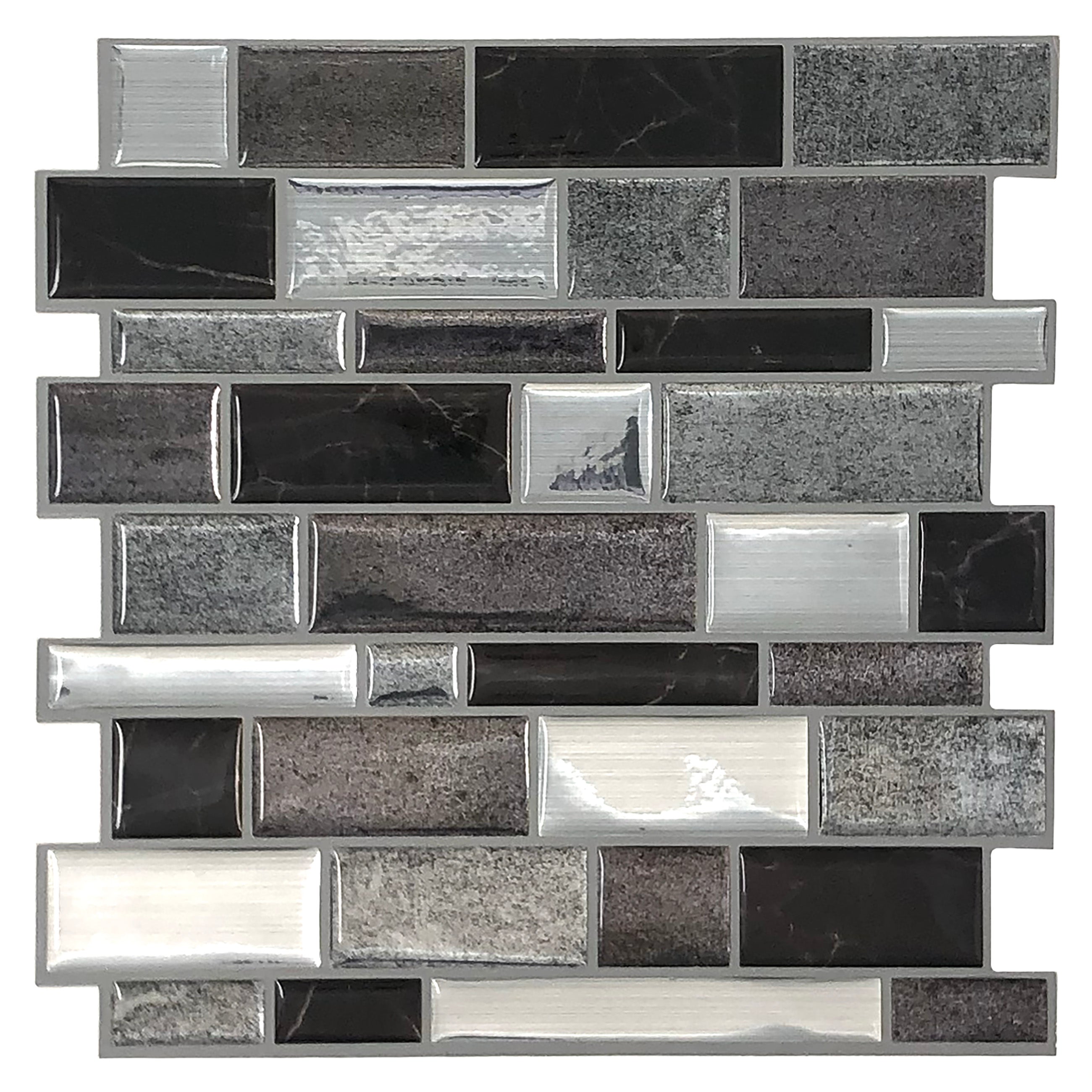 Silver and Black Mosaic Peel and Stick Backsplash Tile - 4 Pack or 8 Pack
