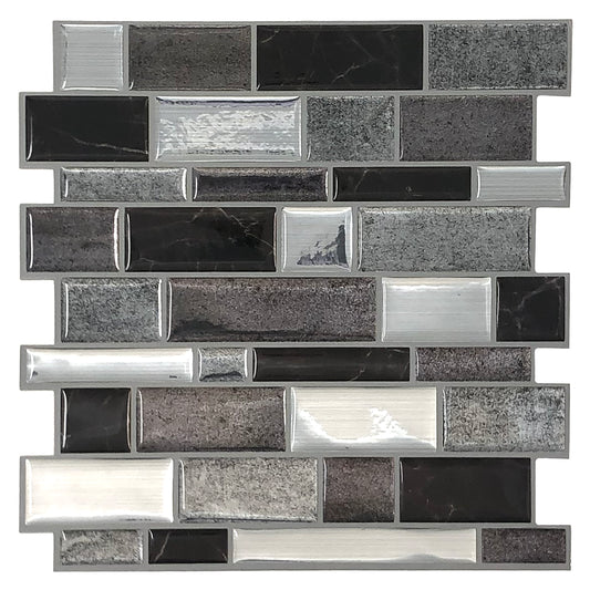 Silver and Black Mosaic – Peel and Stick Backsplash Tile in Sculpted Metallic Finish