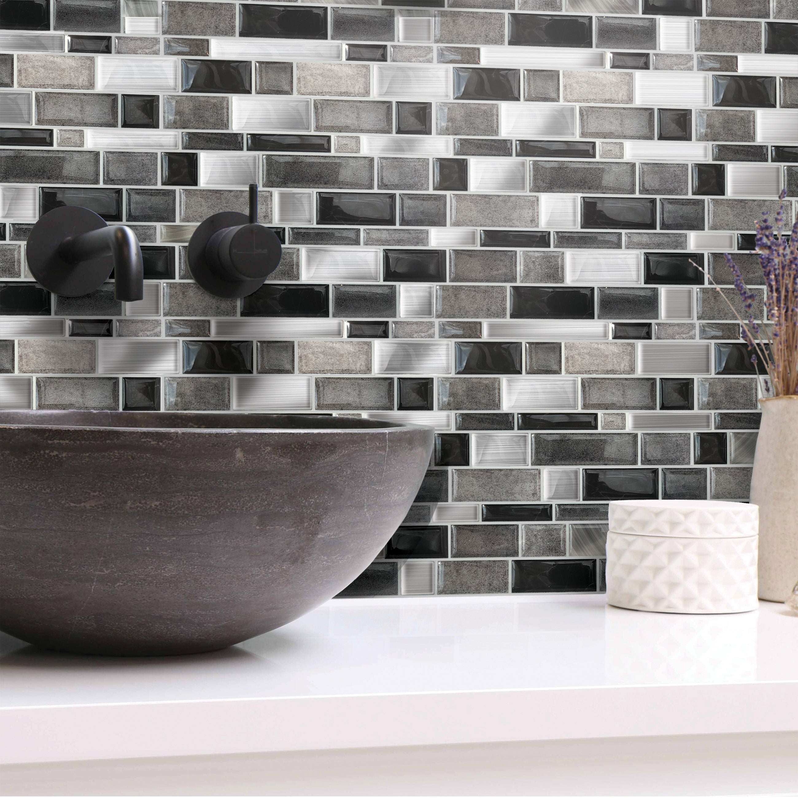 Silver and Black Mosaic Peel and Stick Backsplash Tile - 4 Pack or 8 Pack