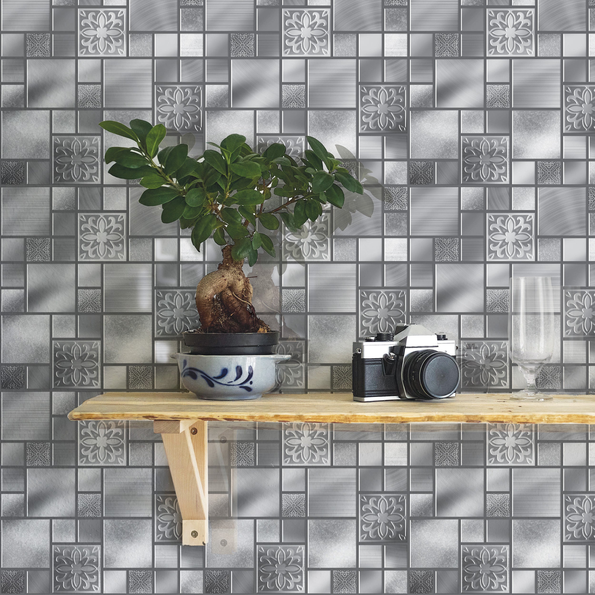 Silver Mosaic Peel and Stick Backsplash Tile - 4 Pack or 8 Pack