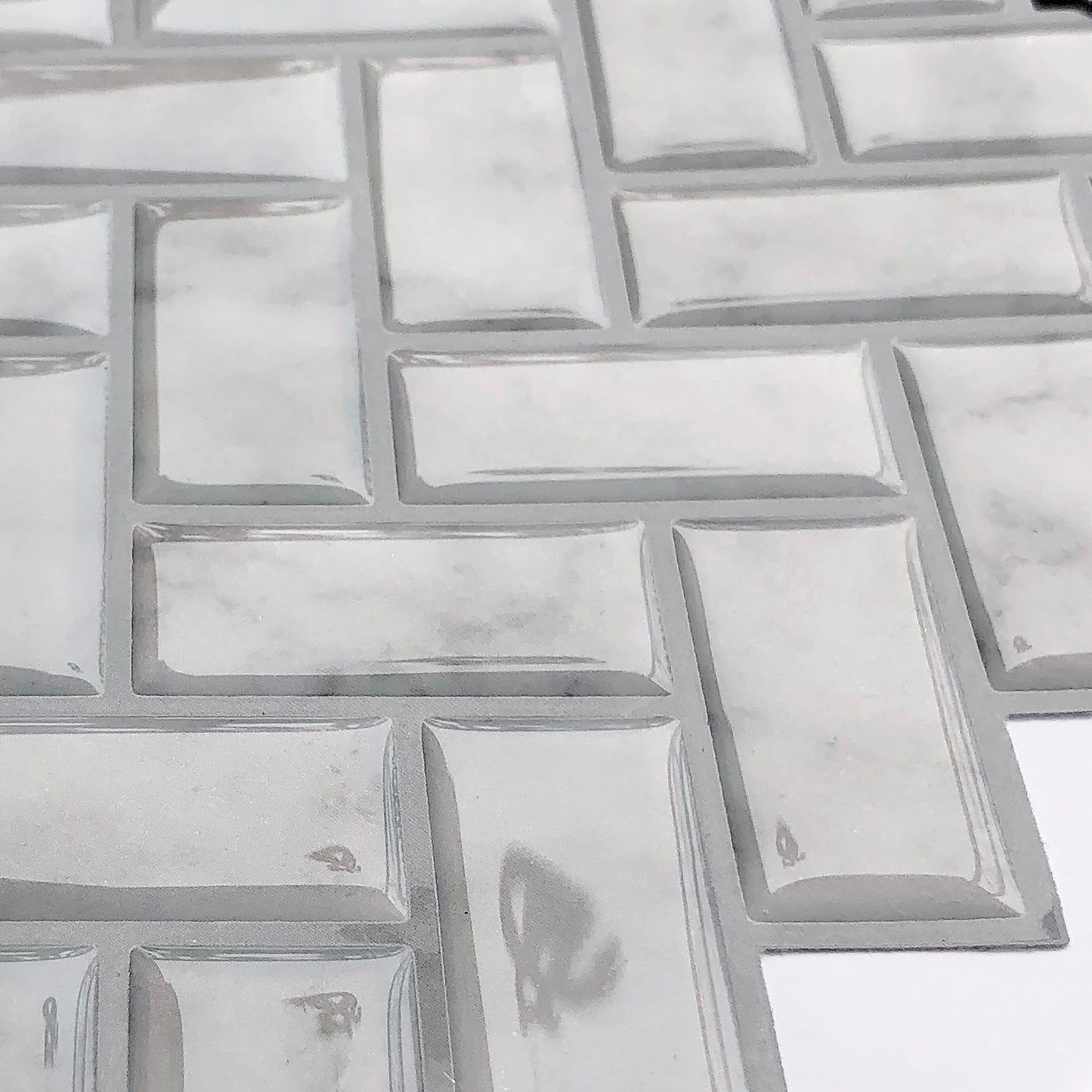 Marble Herringbone – Peel and Stick Backsplash Tile in Sculpted Faux Marble Finish