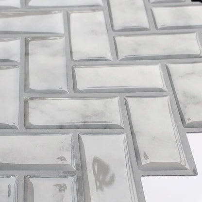 Marble Herringbone – Peel and Stick Backsplash Tile in Sculpted Faux Marble Finish