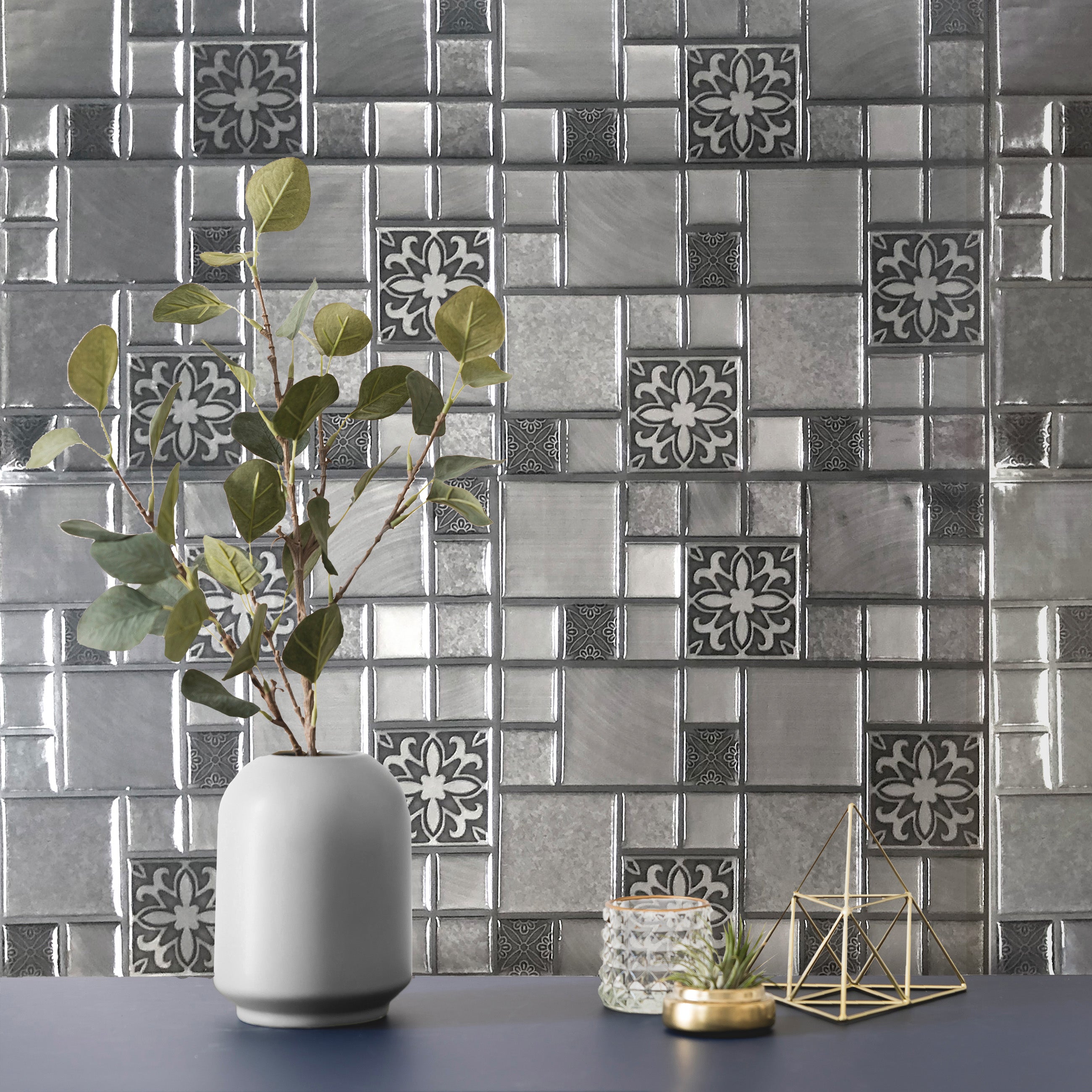 Silver Mosaic Peel and Stick Backsplash Tile - 4 Pack or 8 Pack