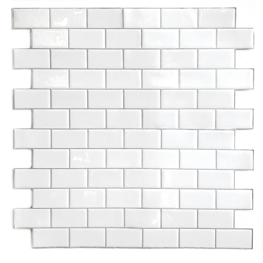 White Subway Backsplash – Peel and Stick Vinyl Tile in Sculpted Gloss Finish