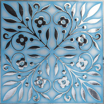 Blue and Silver Leaves Peel and Stick Wallpaper Tiles - 24 Pack