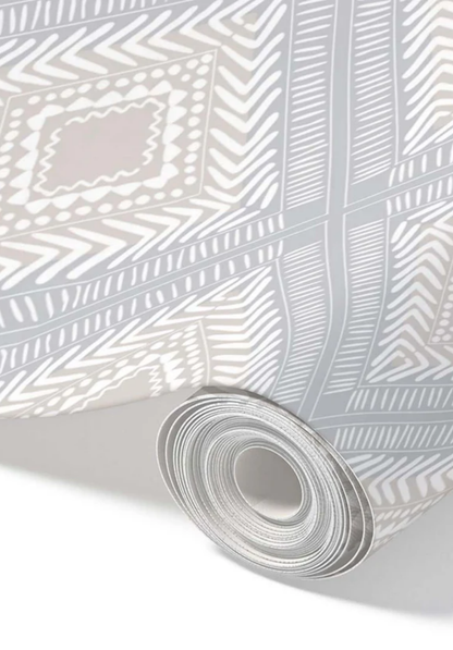 Tribal Squares – Peel and Stick Wallpaper Roll 20.5" x 16 ft in Blue and Tan Diamond Pattern