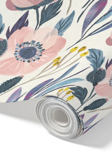 Pink Wildflowers Peel and Stick Wallpaper Roll