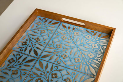 Blue and Silver Leaves Tile – Removable 8x8" Peel and Stick Coastal Wall Tile for DIY & Home Decor