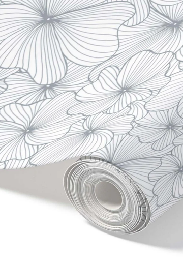 Silver Flowers Peel and Stick Wallpaper Roll