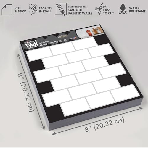 White Subway – Peel and Stick Wallpaper Tiles 8" x 8" for Kitchen Backsplash