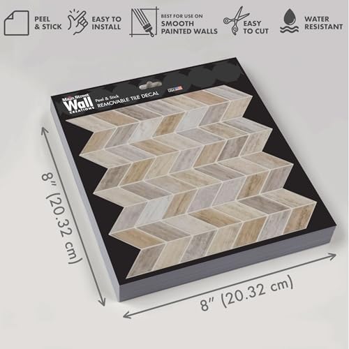Earth Herringbone – Peel and Stick Wallpaper Tiles 8" x 8" in Natural Textured Pattern
