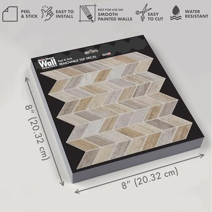 Earth Herringbone – Peel and Stick Wallpaper Tiles 8" x 8" in Natural Textured Pattern