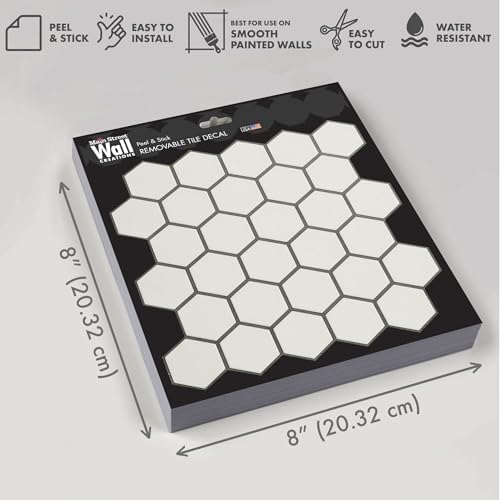 White Silver Hexagon – Peel and Stick Wallpaper Tiles 8" x 8" in Geometric Hexagon Design