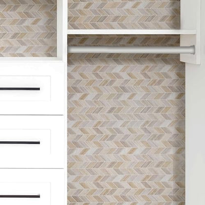 Earth Herringbone – Peel and Stick Wallpaper Tiles 8" x 8" in Natural Textured Pattern