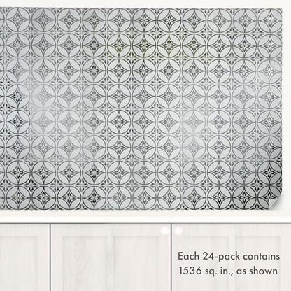 Floral Circles – Peel and Stick Wallpaper Tiles 8" x 8" in Silver Flower Design