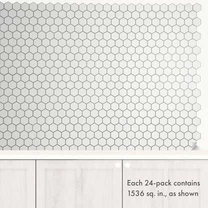 White Silver Hexagon – Peel and Stick Wallpaper Tiles 8" x 8" in Geometric Hexagon Design