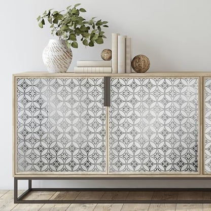 Floral Circles – Peel and Stick Wallpaper Tiles 8" x 8" in Silver Flower Design