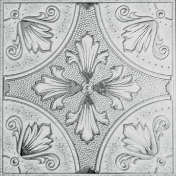 White Painted Silver Fleur Peel and Stick Wallpaper Tiles - 24 Pack