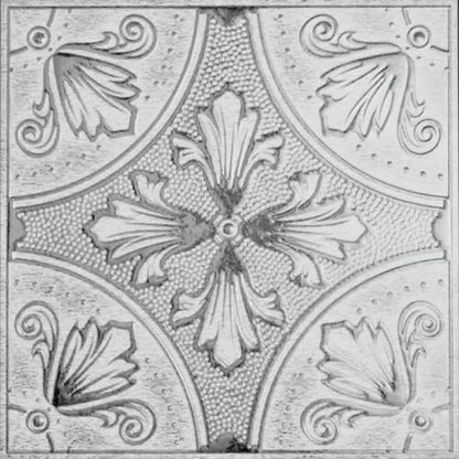 White Painted Silver Fleur Tile Decal – Removable 8x8" Peel and Stick Metallic Wall Tile for DIY & Home Decor