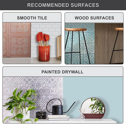 Silver Inked Garden – Peel and Stick Wall Tile Decal 8x8" in Metallic Black Floral Design