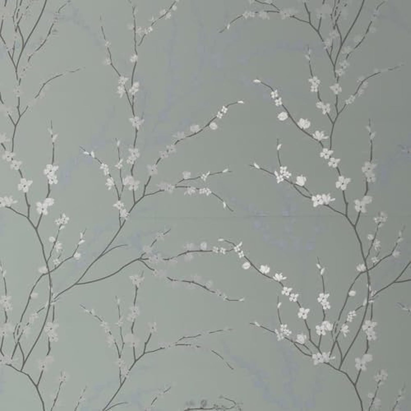 West Coast Branch – Peel and Stick Wallpaper Panel 16 x 24" in Soft Green with Silver Foil Leaves