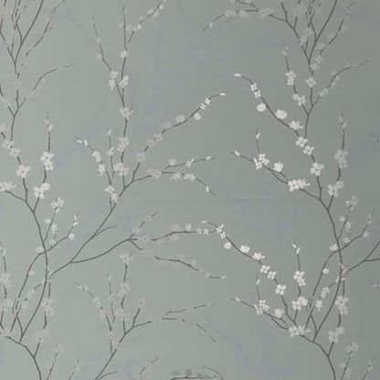 West Coast Branch – Peel and Stick Wallpaper Panel 16 x 24" in Soft Green with Silver Foil Leaves