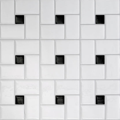 Country White Black – Peel and Stick Backsplash Tile 10.5x10.5" in Sculpted Basket Weave Design