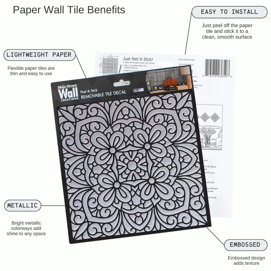 Silver Inked Garden Peel and Stick Wallpaper Tiles - 24 Pack
