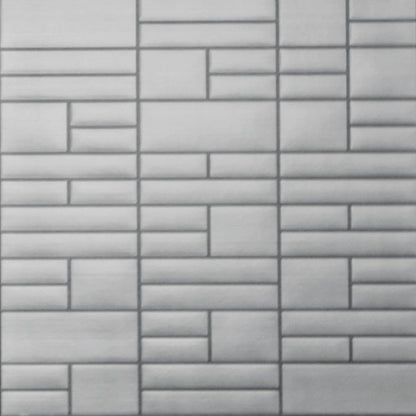 Brushed Silver – Peel and Stick Wallpaper Tiles 8" x 8" in Metallic Faux-Tin Finish
