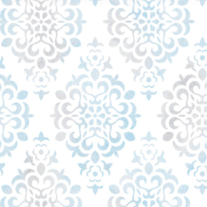 Blue Damask – Peel and Stick Wallpaper Roll 20.5" x 16 ft in Powder Blue and Taupe Damask Print