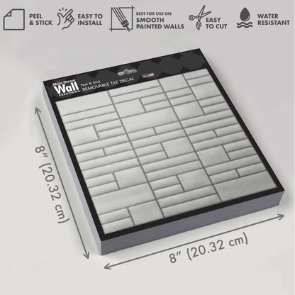 Brushed Silver – Peel and Stick Wallpaper Tiles 8" x 8" in Metallic Faux-Tin Finish