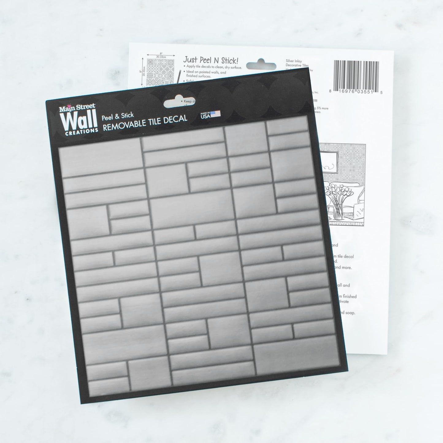 Brushed Silver – Peel and Stick Wallpaper Tiles 8" x 8" in Metallic Faux-Tin Finish