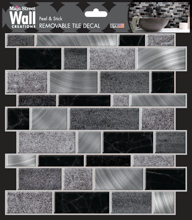 Silver and Black Mosaics Peel and Stick Wallpaper Tiles - 24 Pack