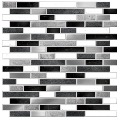 Black and White Mosaic – Peel and Stick Wallpaper Tiles 8" x 8" in  Marble Design