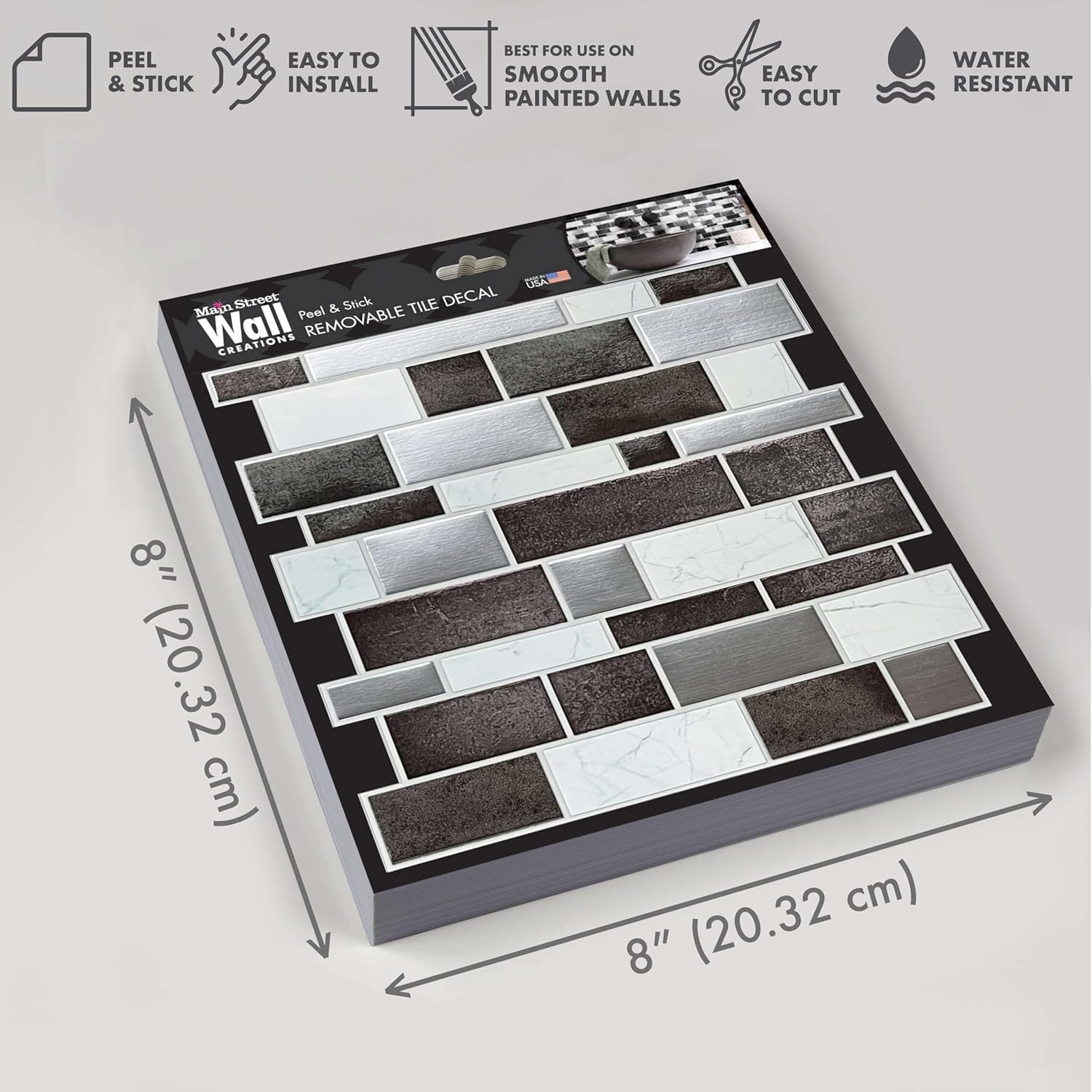 Silver and White Mosaic Peel and Stick Wallpaper Tiles - 24 Pack