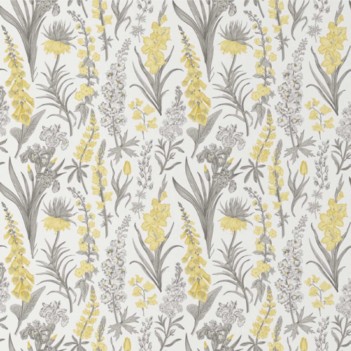 Yellow & Grey Botanical – Peel and Stick Wallpaper Roll 20.5" x 16 ft in Vintage Floral Modern