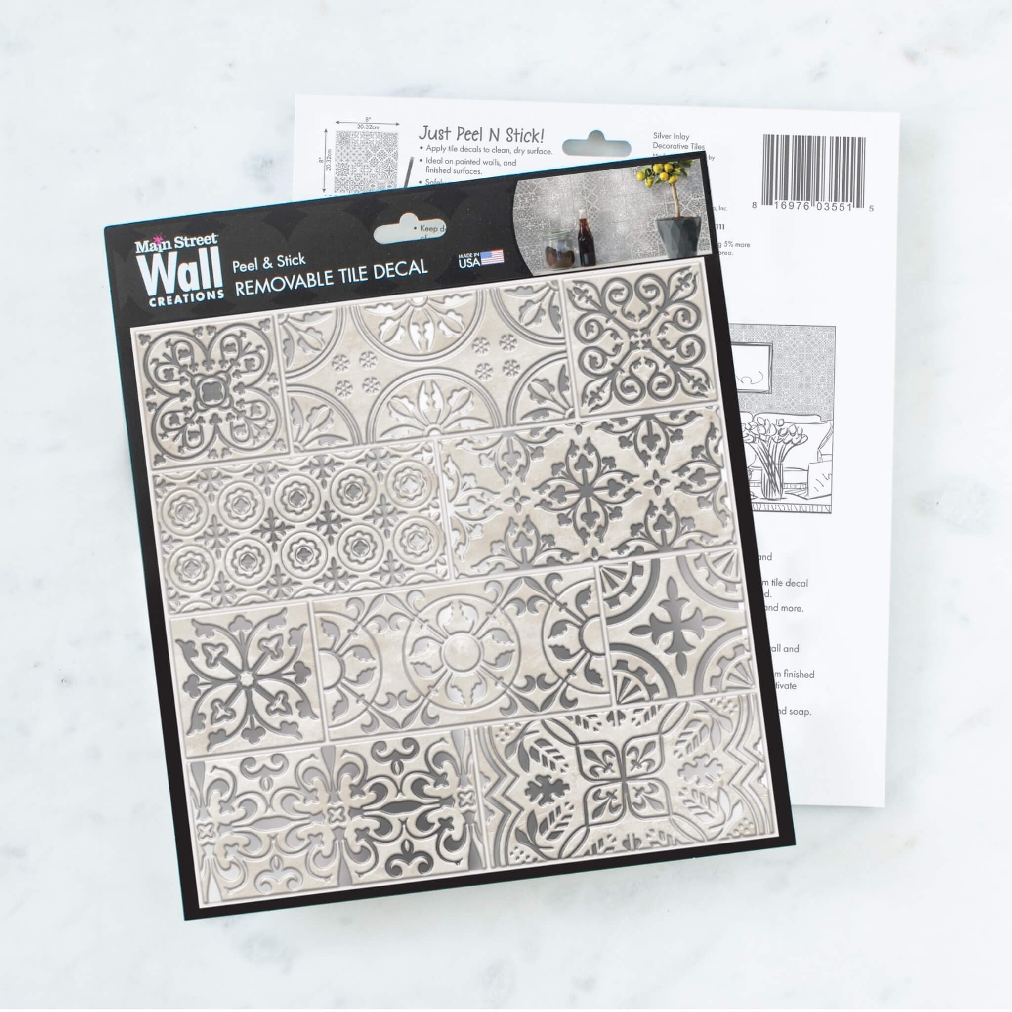 White Silver Inlay Peel and Stick Wallpaper Tiles - 24 Pack